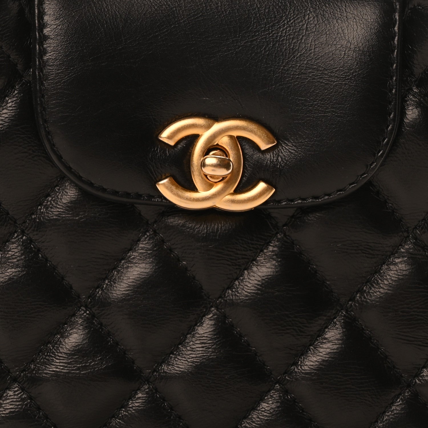 Shiny Aged Calfskin Quilted Nano Kelly Shopper Black