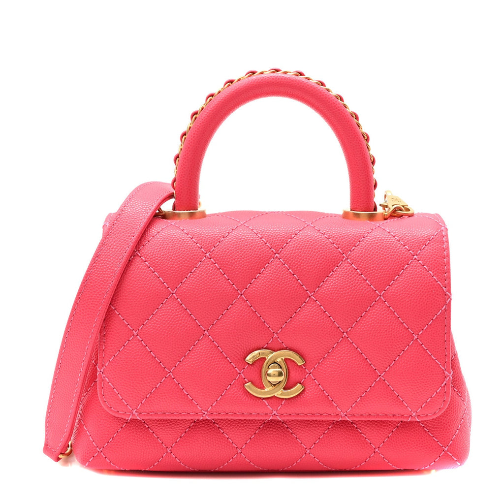 Caviar Quilted Extra Mini Coco Chain Handle Flap Dark Pink