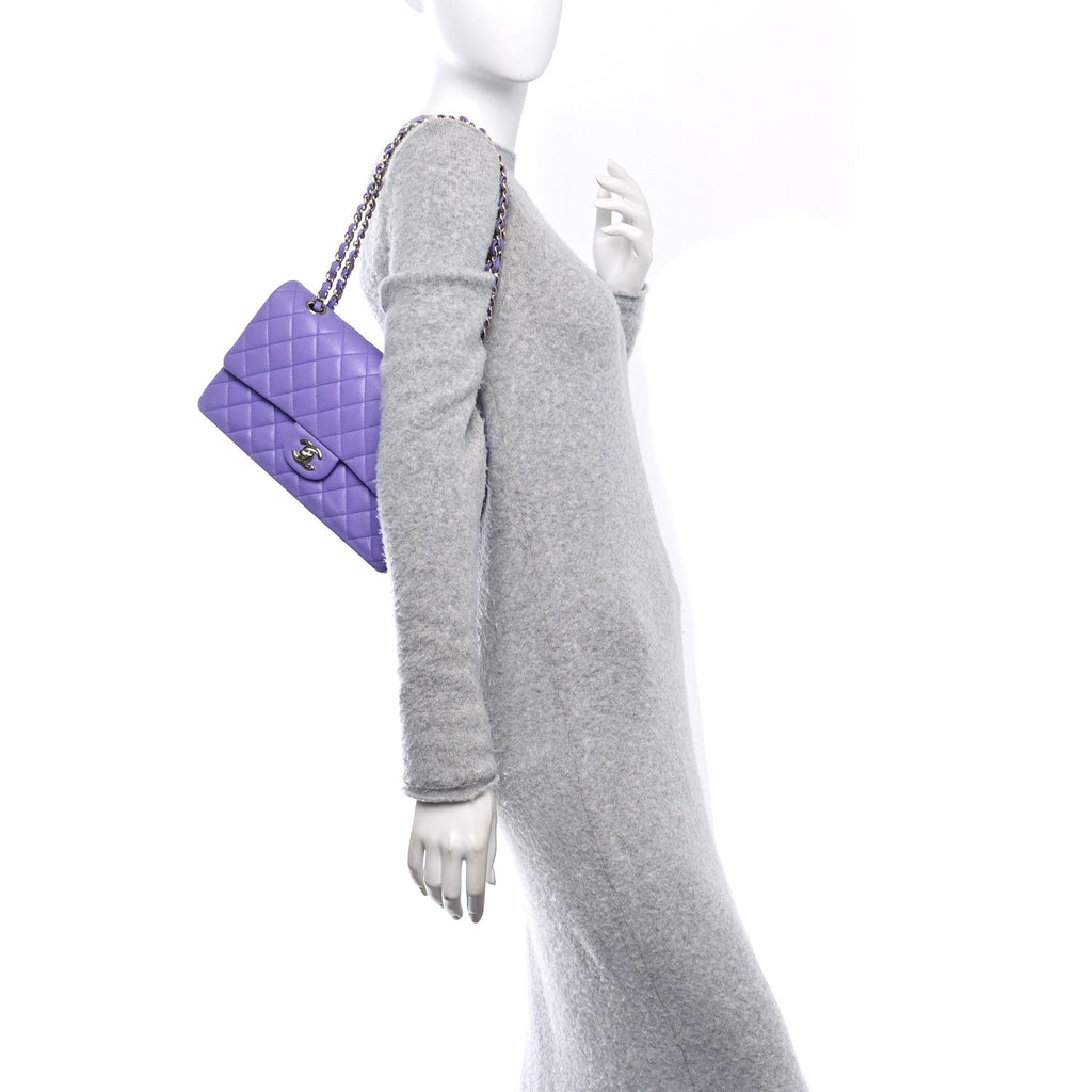 Caviar Quilted Medium Double Flap Purple