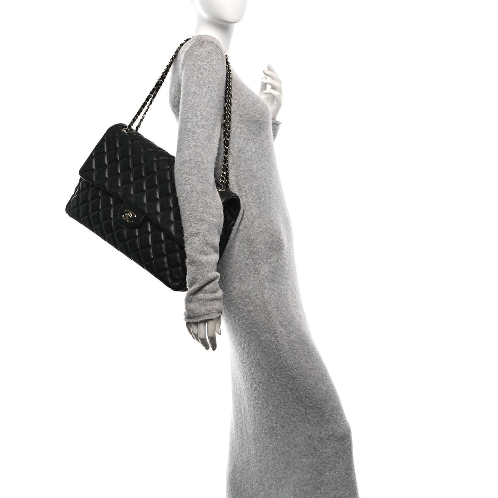 Caviar Quilted XXL Travel Flap Bag Black