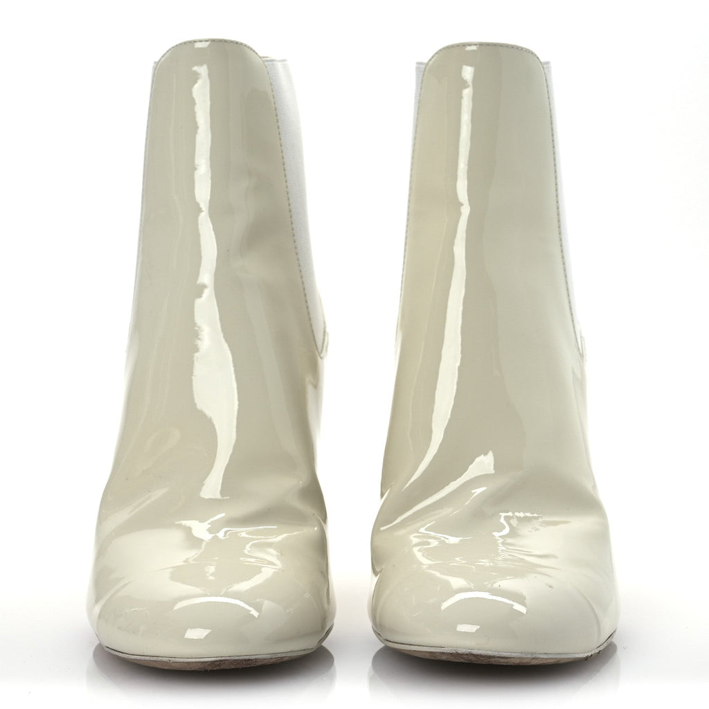 Patent Calfskin Cap Toe Ankle Boots 39 Ecru