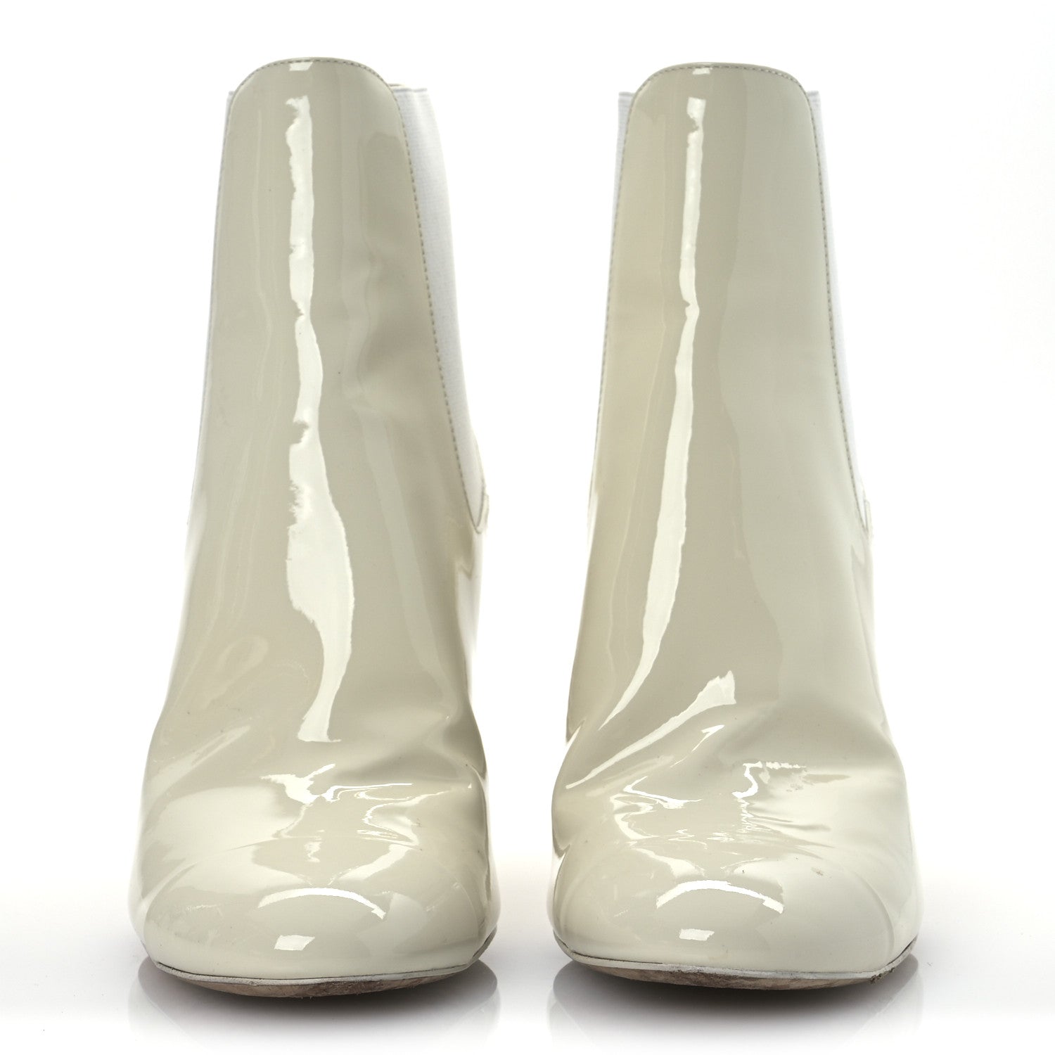 Patent Calfskin Cap Toe Ankle Boots 39 Ecru