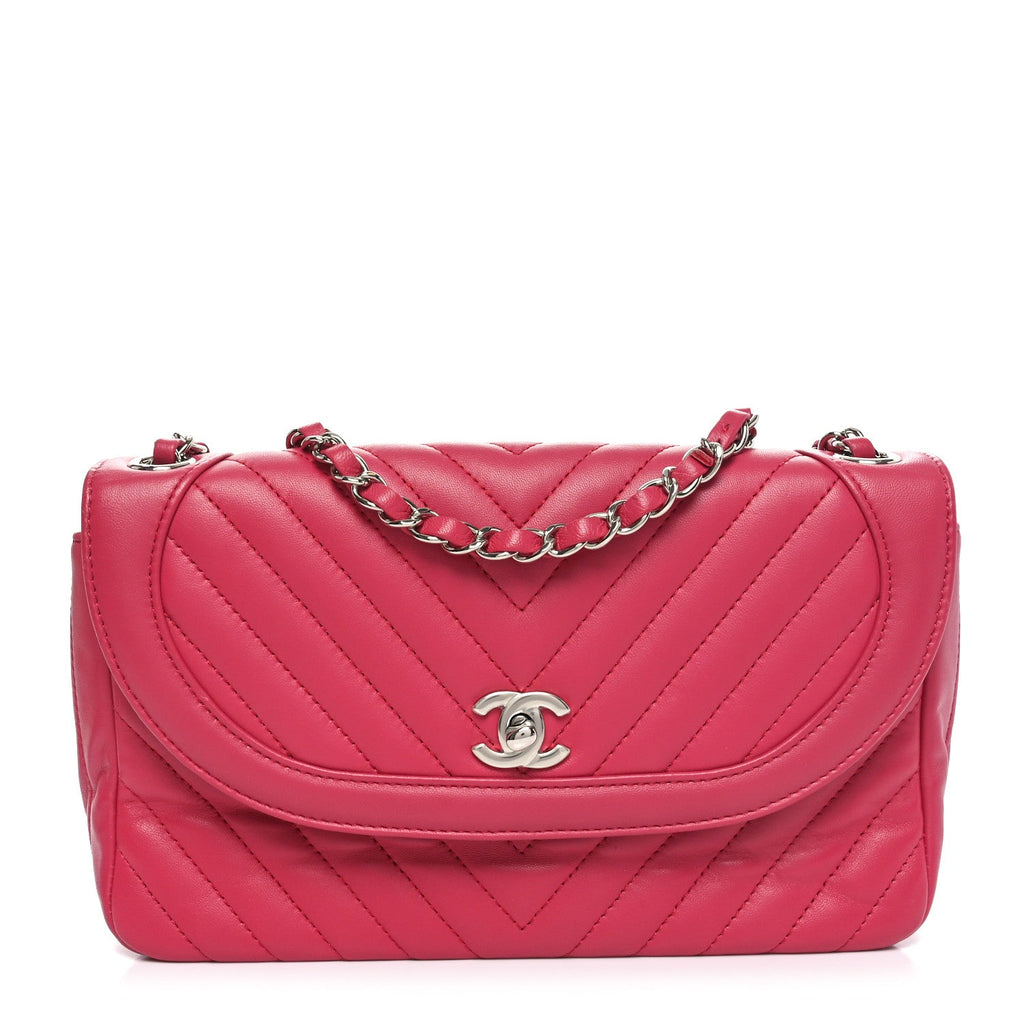 Lambskin Chevron Medium Single Flap Fuchsia