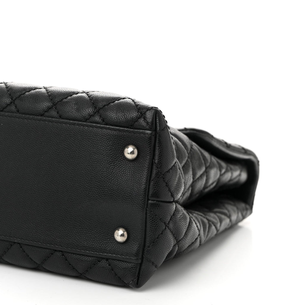 Caviar Lizard Quilted Large Coco Handle Flap Grey