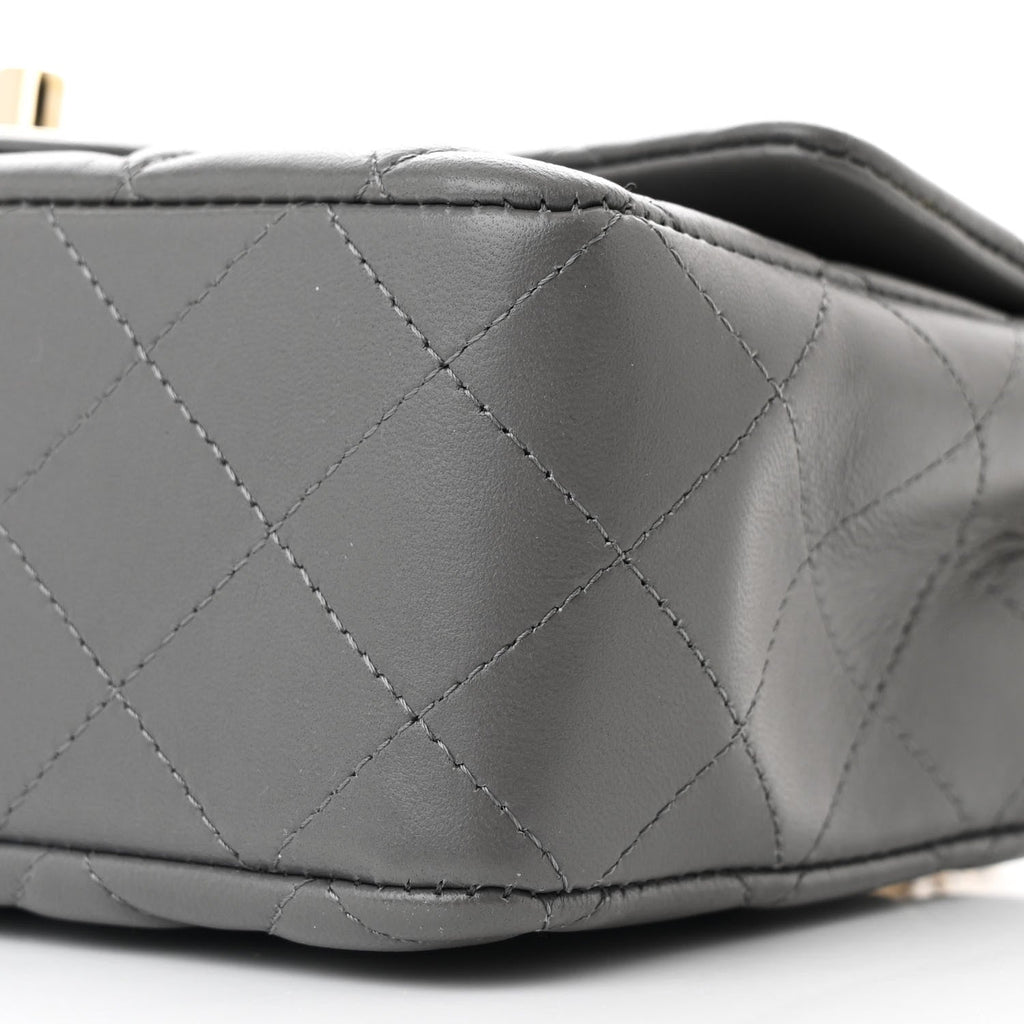 Lambskin Quilted Mini Rectangular Flap Dark Grey