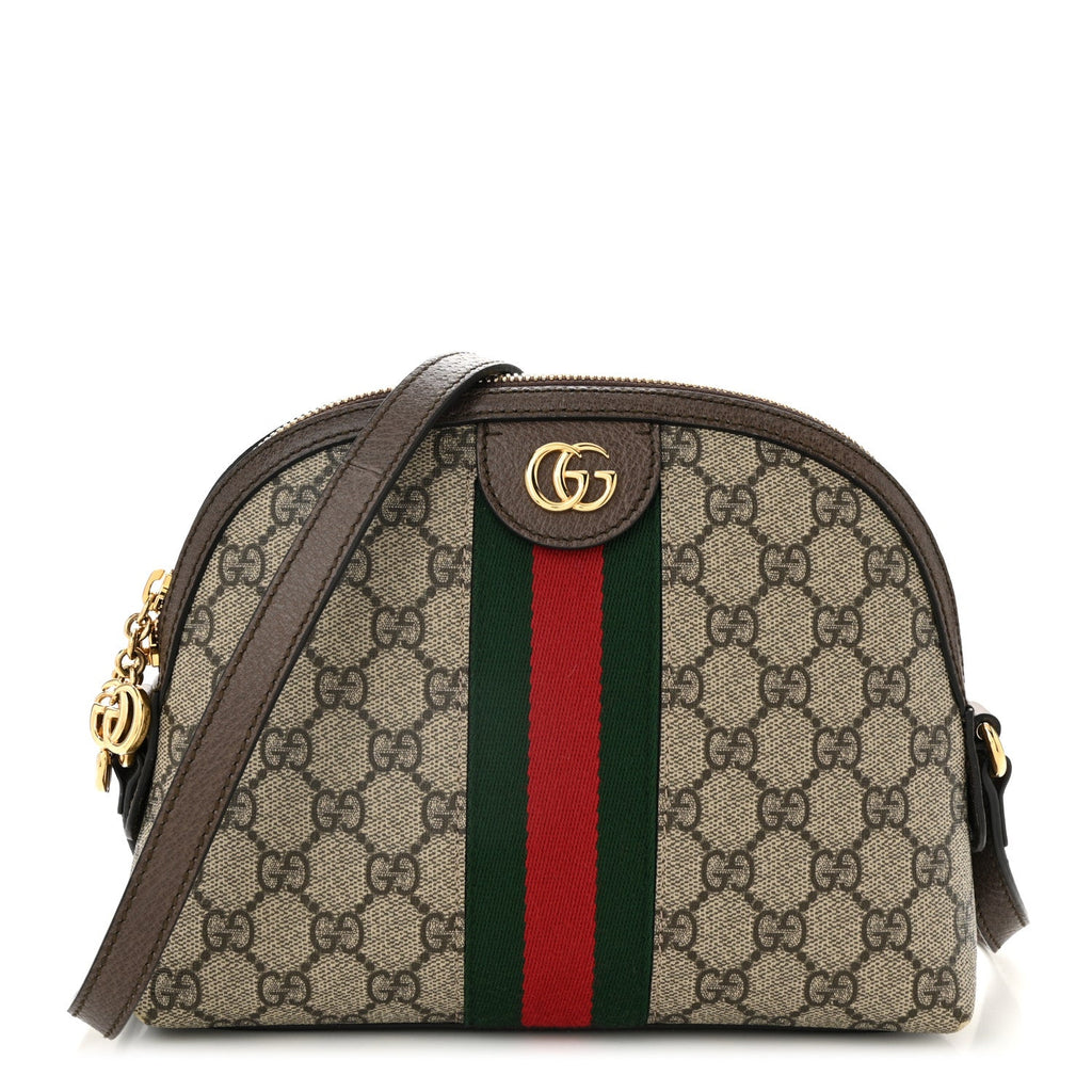 GG Supreme Monogram Textured Dollar Calfskin Web Small Ophidia Dome Shoulder Bag Beige Ebony New Acero