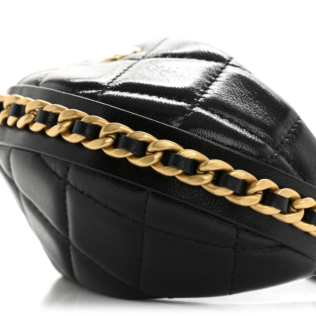 Shiny Crumpled Lambskin Quilted Chain Around Mini Pouch Black