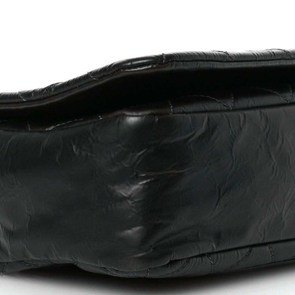 Glazed Calfskin Quilted CC Single Flap Black