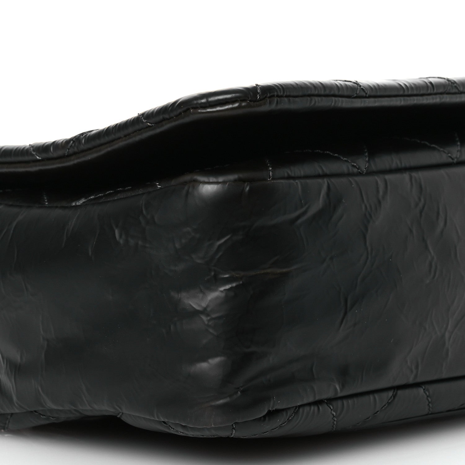 Glazed Calfskin Quilted CC Single Flap Black