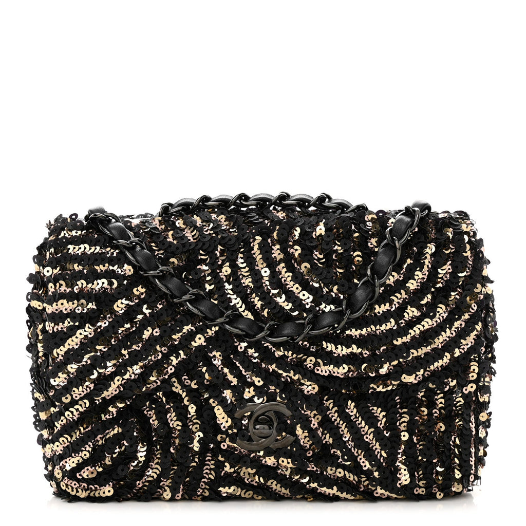 Sequin Mini Rectangular Flap Black Gold
