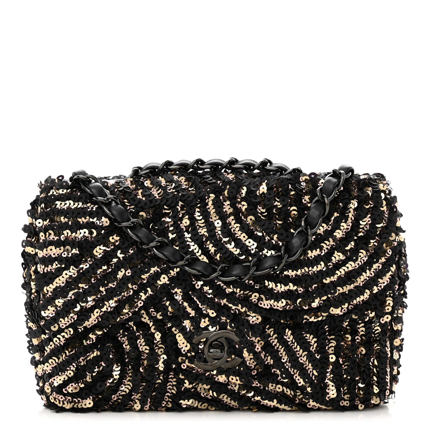 Sequin Mini Rectangular Flap Black Gold