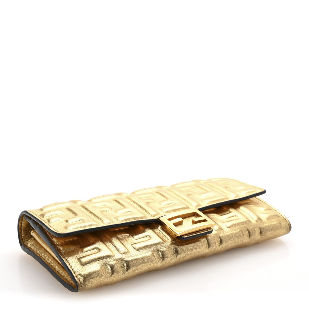 Vitello Catalan Mirror FF 1974 Embossed Continental Wallet Gold