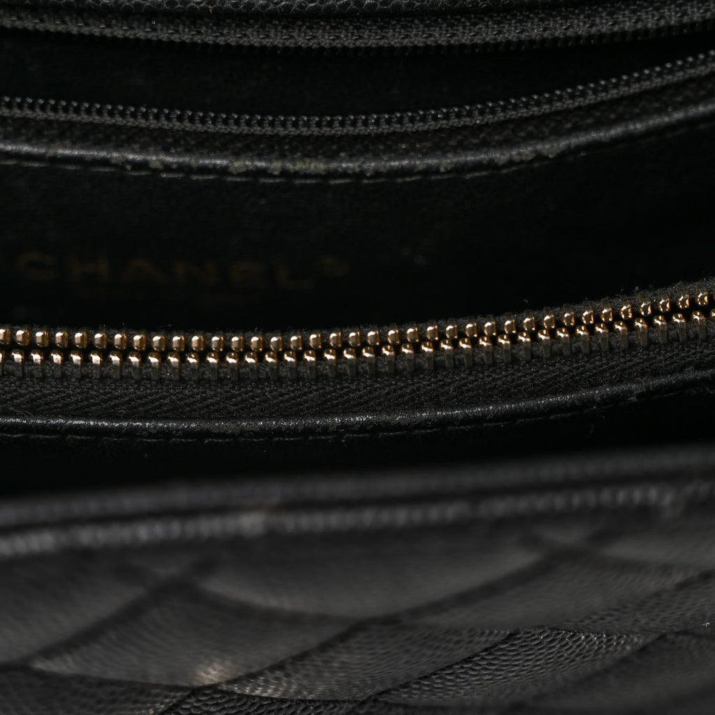 Caviar Lizard Quilted Large Coco Handle Flap Black