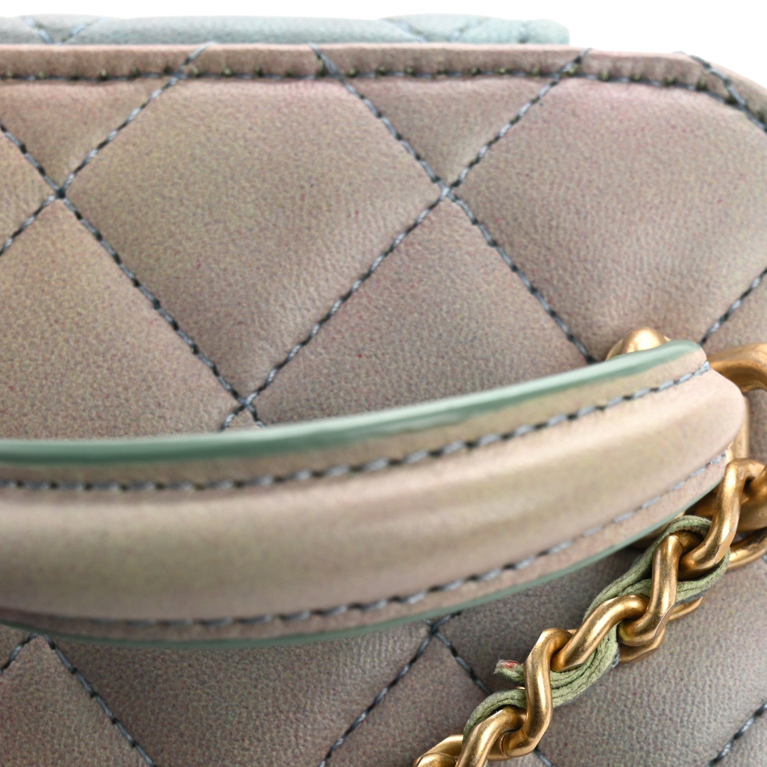 Lambskin Quilted Ombre Top Handle Mini Vanity Case With Chain Blue Green