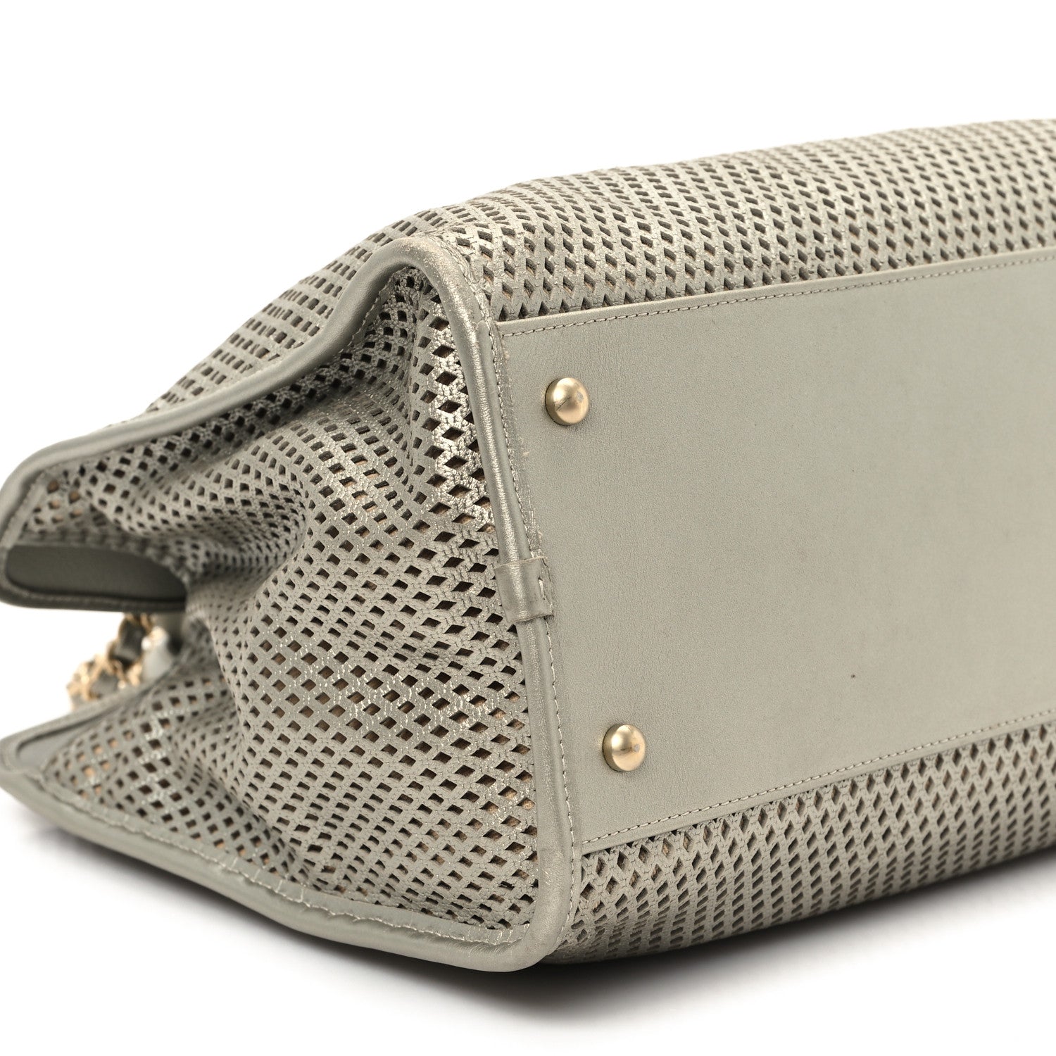 Metallic Calfskin Perforated Up In The Air Tote Silver