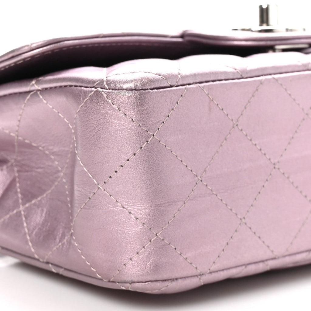 Metallic Calfskin Quilted Mini Rectangular Flap Pink