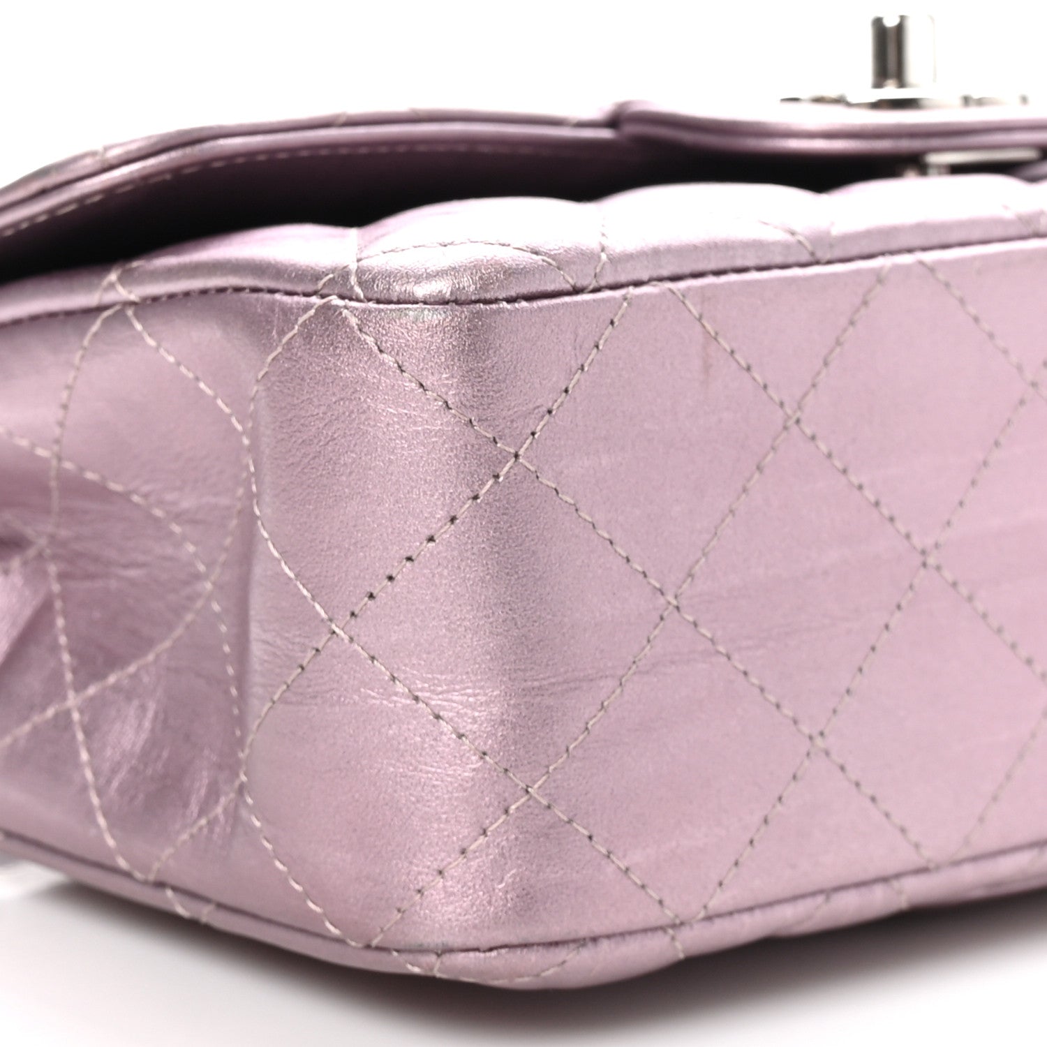 Metallic Calfskin Quilted Mini Rectangular Flap Pink