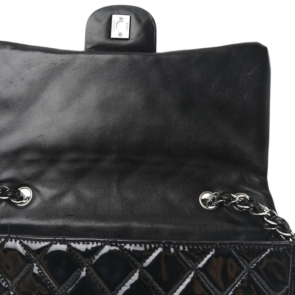 Patent Quilted Jumbo Single Flap Black