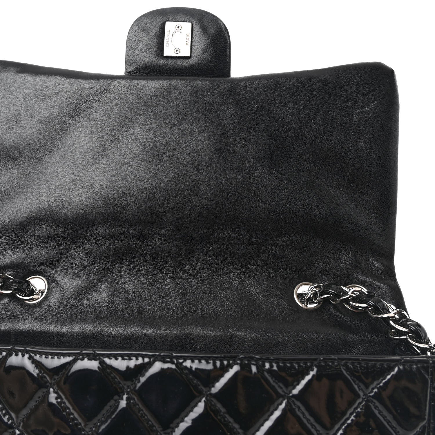 Patent Quilted Jumbo Single Flap Black