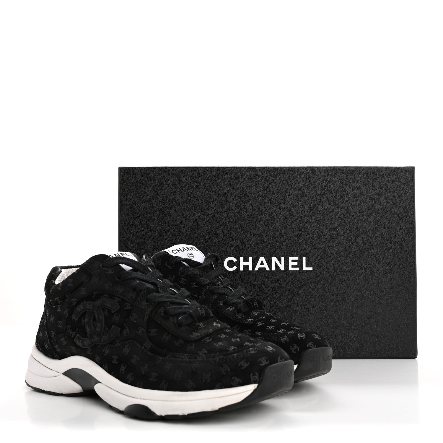 Suede Calfskin Printed CC Sneakers 38.5 Black