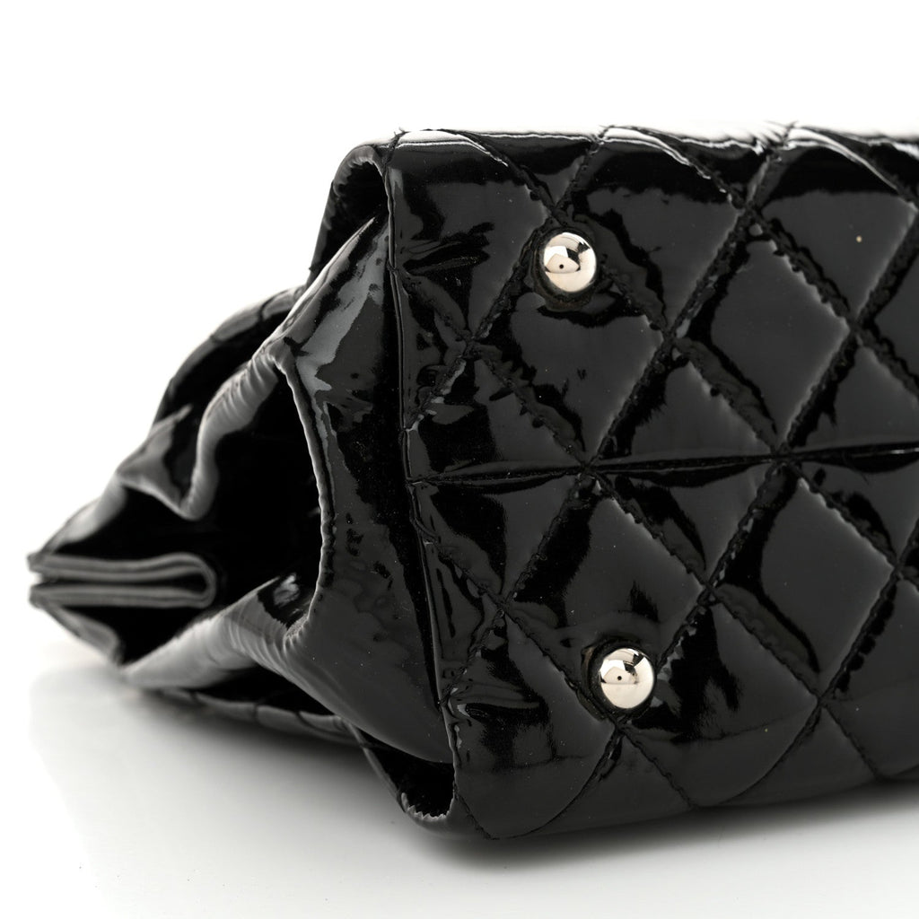 Patent Quilted Timeless CC Shopping Tote Black