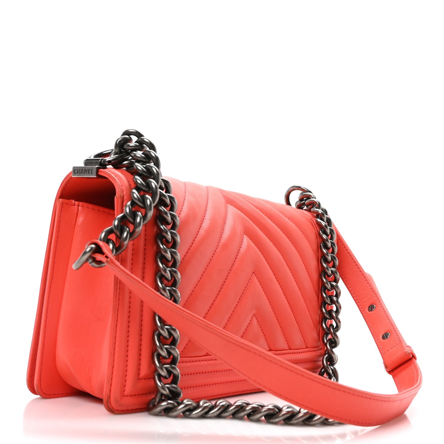 Calfskin Chevron Quilted Medium Boy Flap Coral