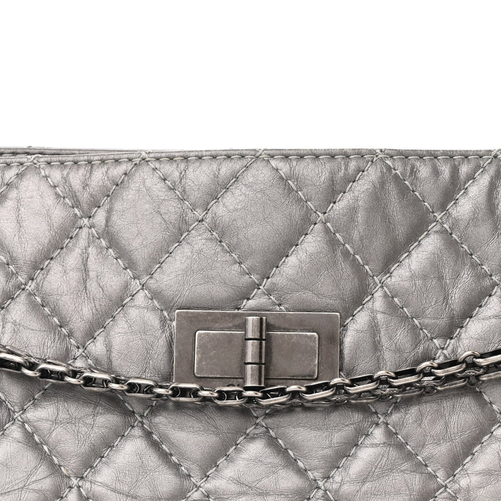 Metallic Aged Calfskin Reissue 2.55 Tote Silver