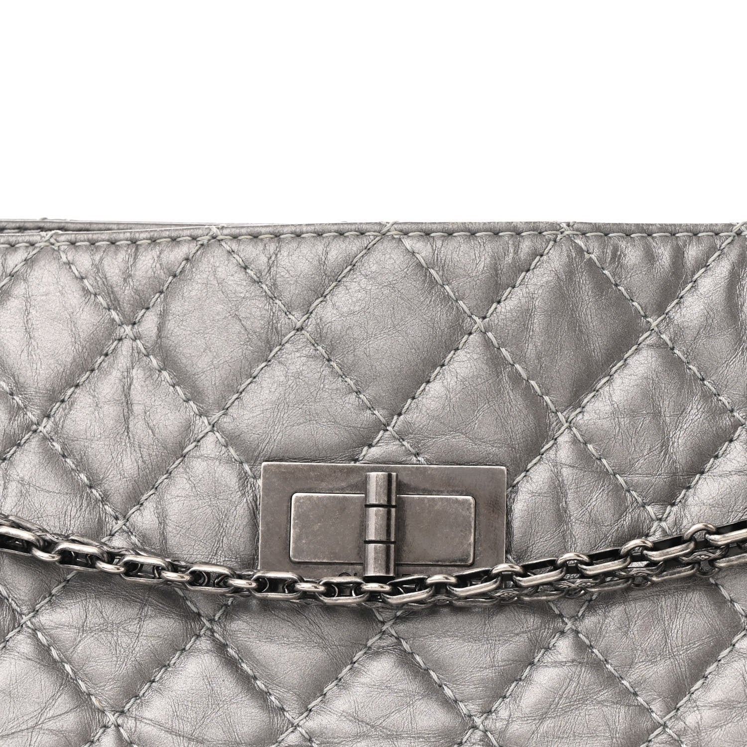 Metallic Aged Calfskin Reissue 2.55 Tote Silver