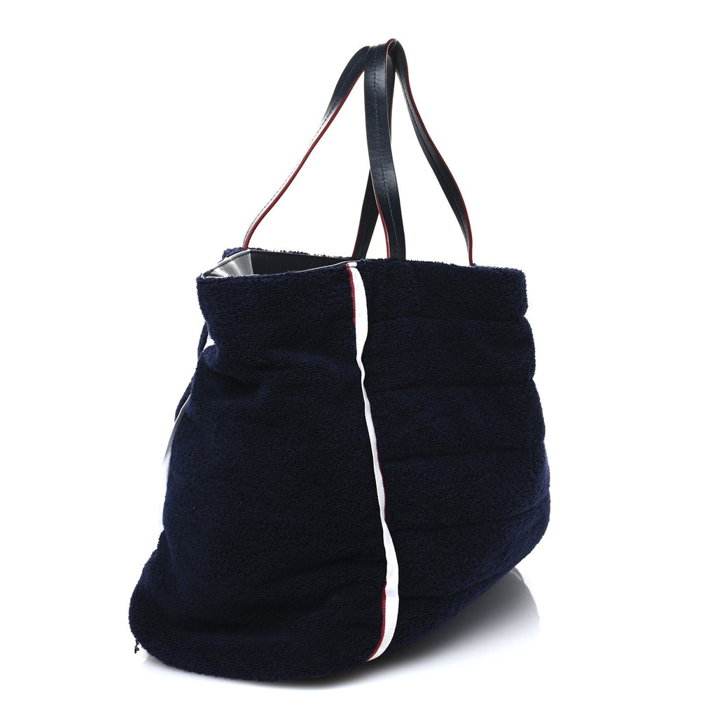Nylon Terry Cloth Reversible Chanel Airlines Tote Silver Navy