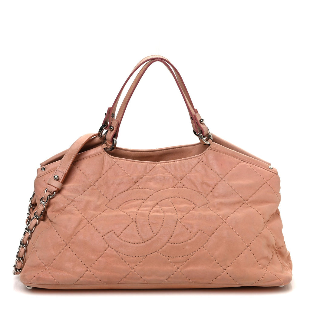 Iridescent Calfskin Quilted Small Sea Hit Tote Light Pink