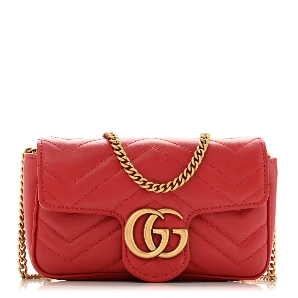Calfskin Matelasse Super Mini GG Marmont Shoulder Bag Hibiscus Red