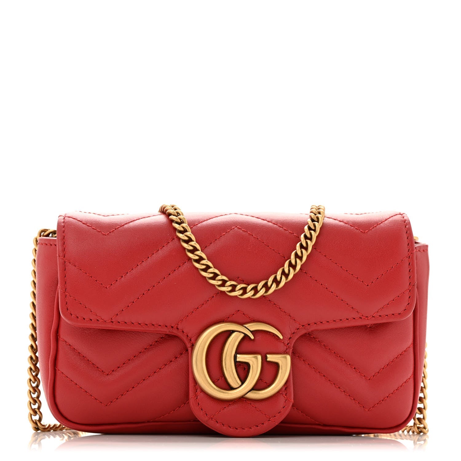 Calfskin Matelasse Super Mini GG Marmont Shoulder Bag Hibiscus Red