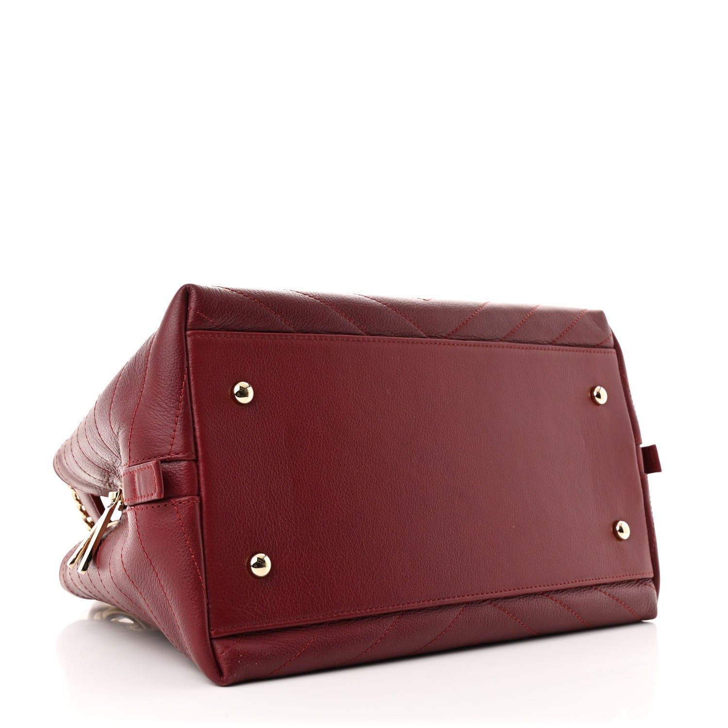 Calfskin Stitched Small Chevron Chic Shopping Bag Red