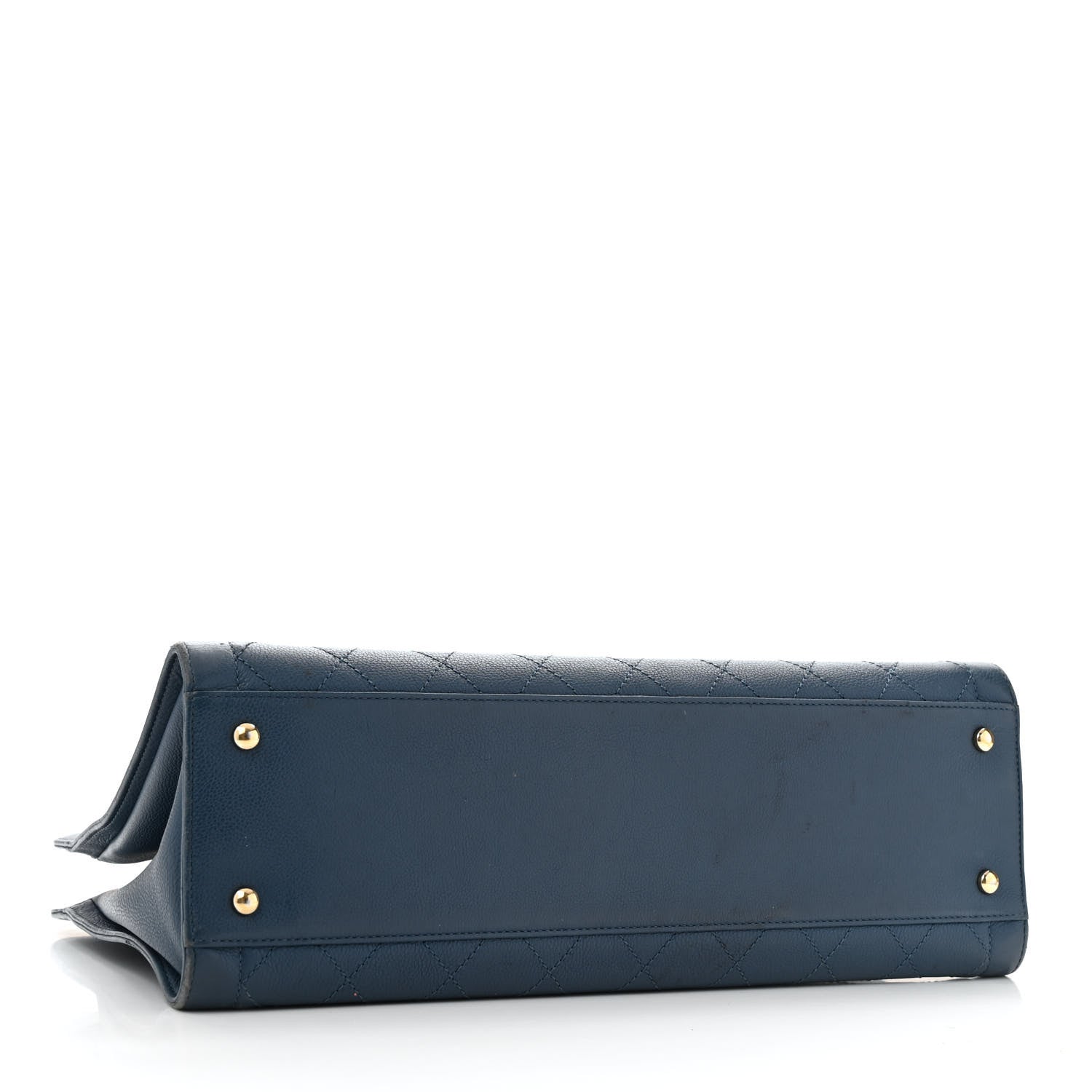 Grained Calfskin Stitched Large Label  Shopper Tote Blue