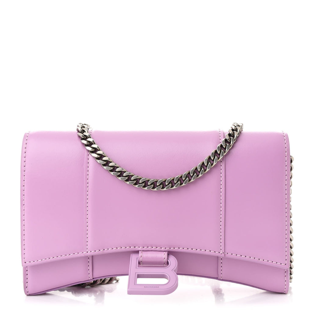 Shiny Box Calfskin Tonal B Hourglass Chain Bag Liliac