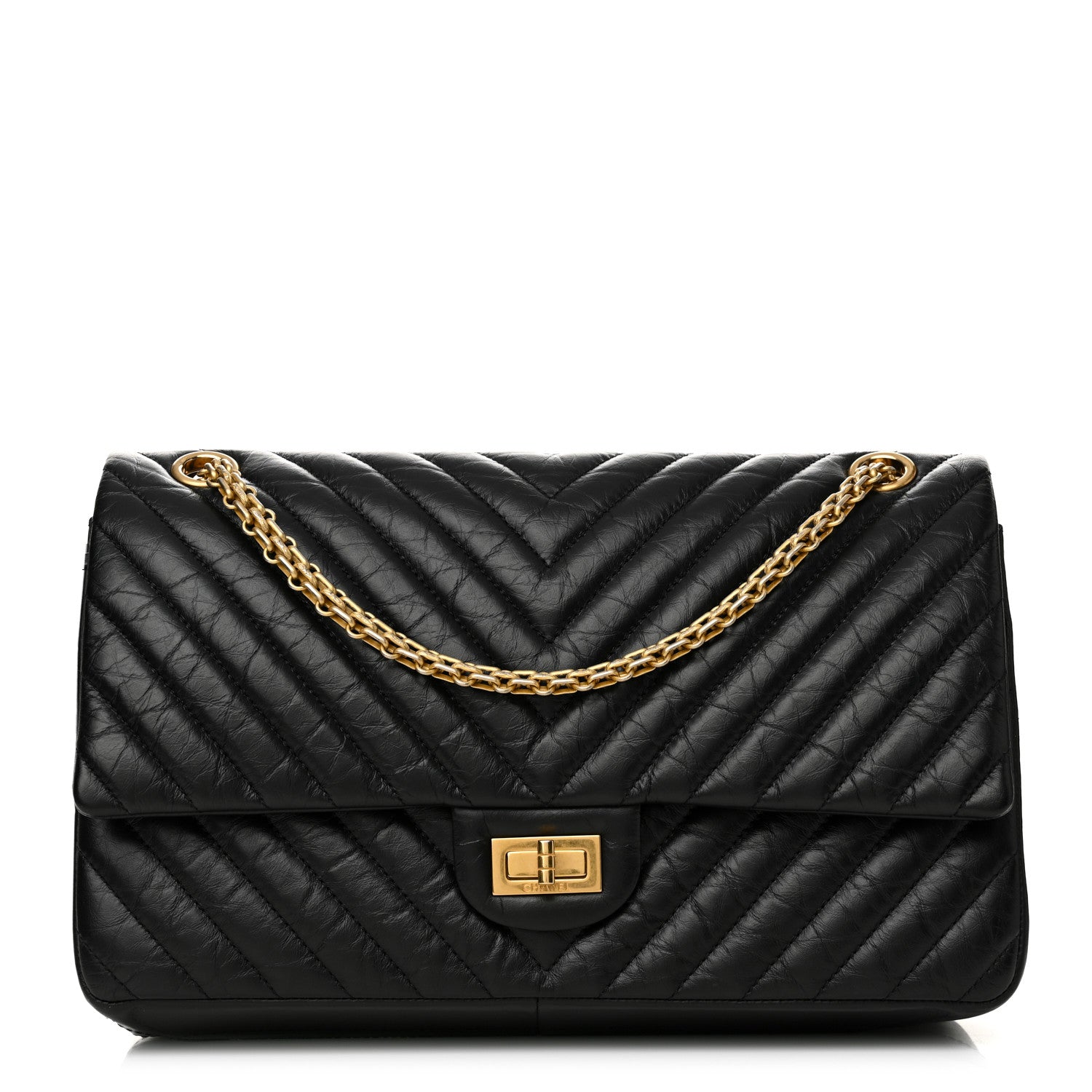 Aged Calfskin Chevron Quilted 2.55 Reissue 226 Flap Black