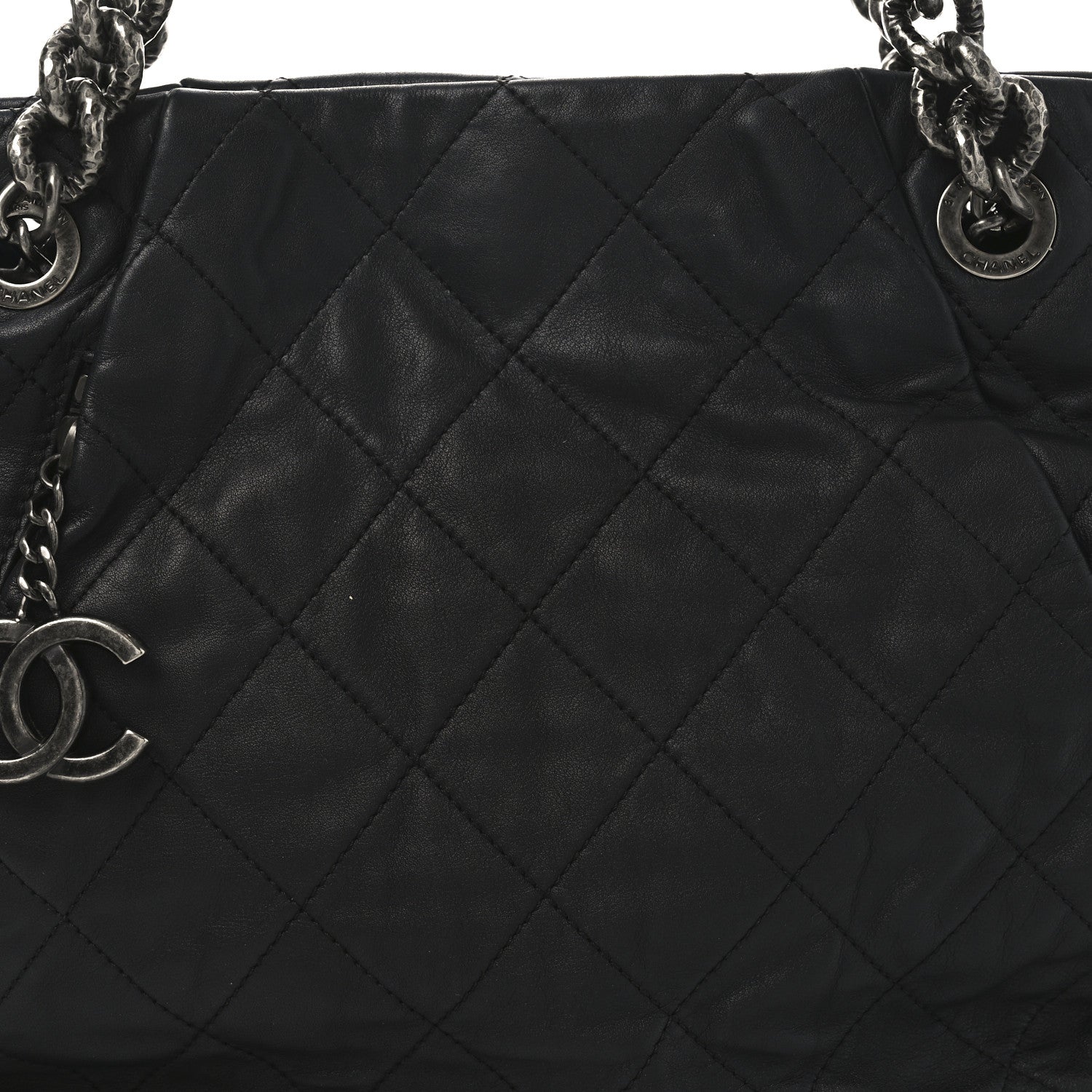 Calfskin Quilted Large Coco Pleats Tote Black