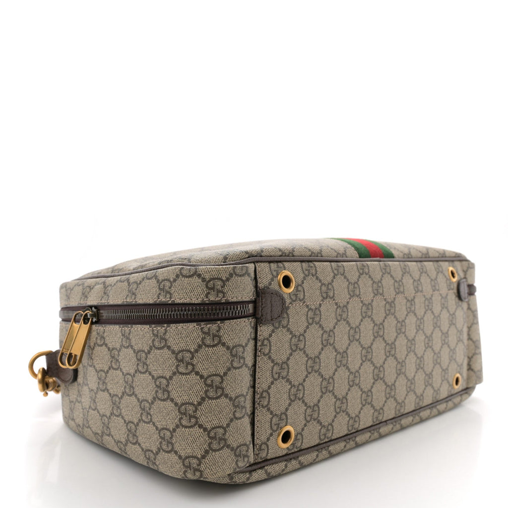 GG Supreme Monogram Textured Dollar Web Savoy Travel Shoe Bag Beige Ebony New Acero