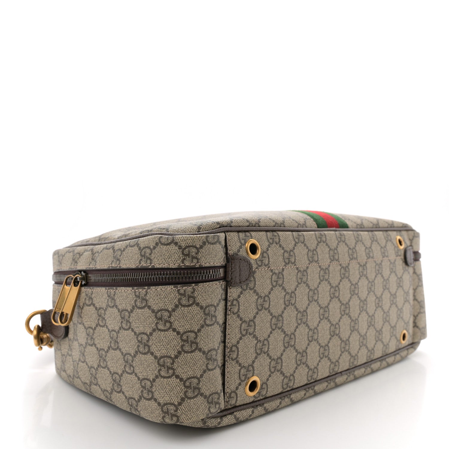 GG Supreme Monogram Textured Dollar Web Savoy Travel Shoe Bag Beige Ebony New Acero