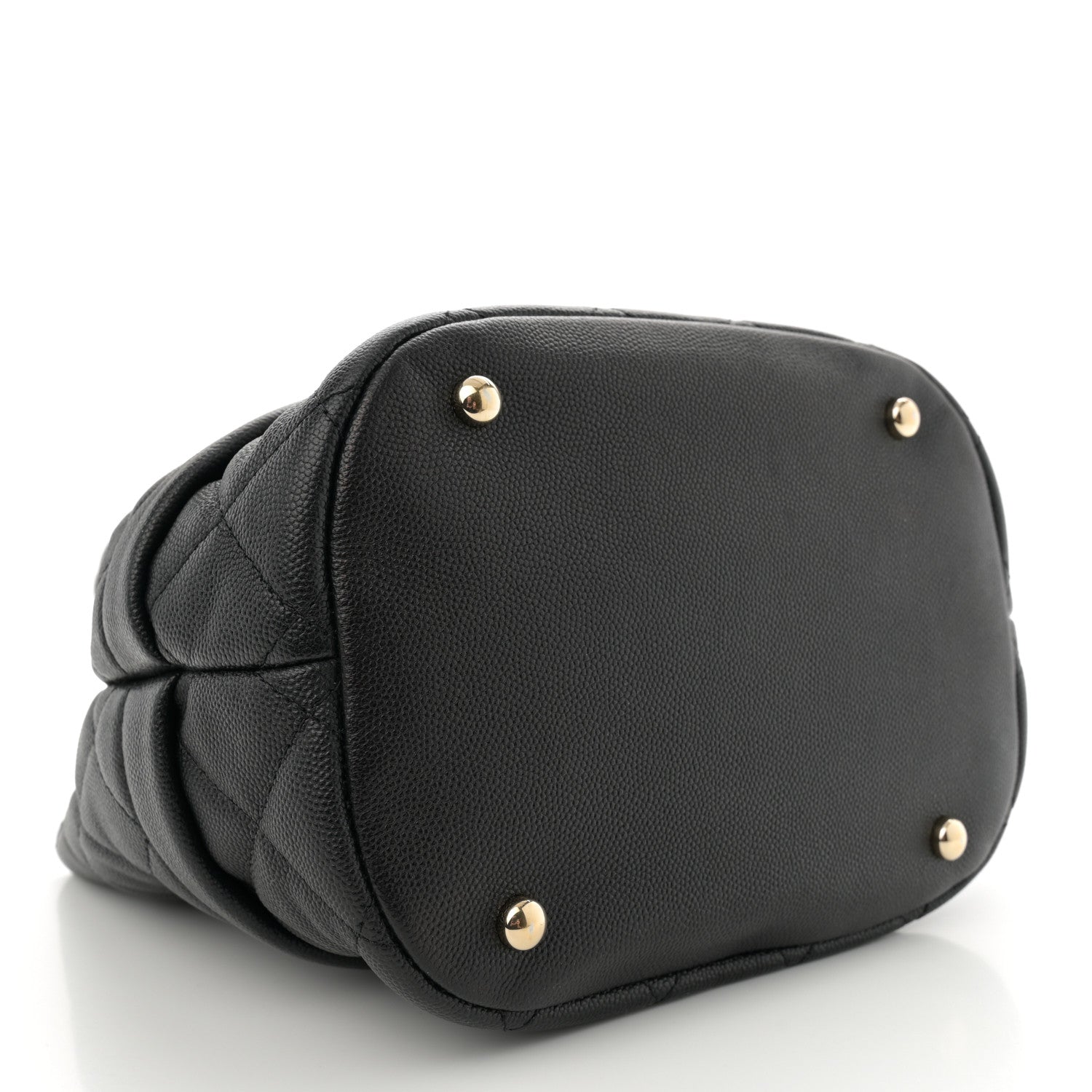 Caviar Quilted Rolled Up Bucket Drawstring Bag Black