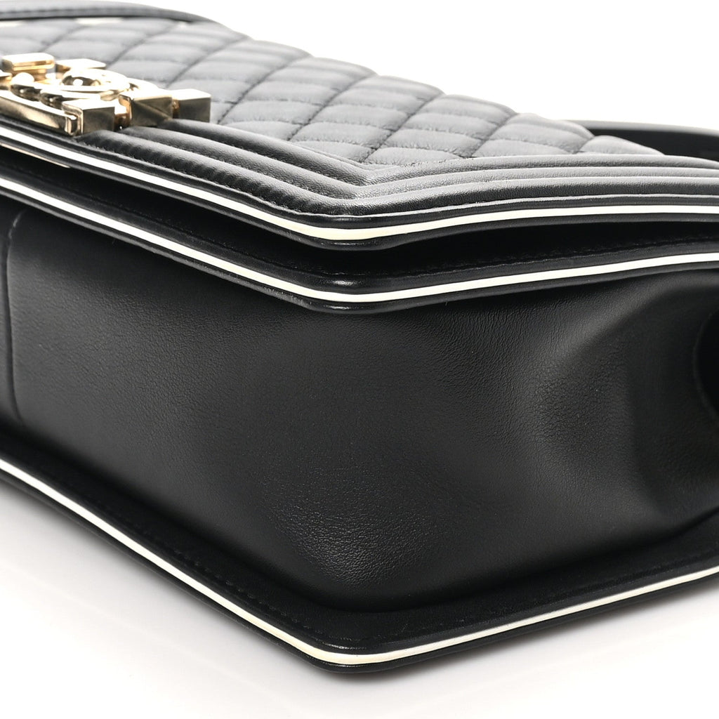 Calfskin Quilted Medium Boy Top Handle Flap Black