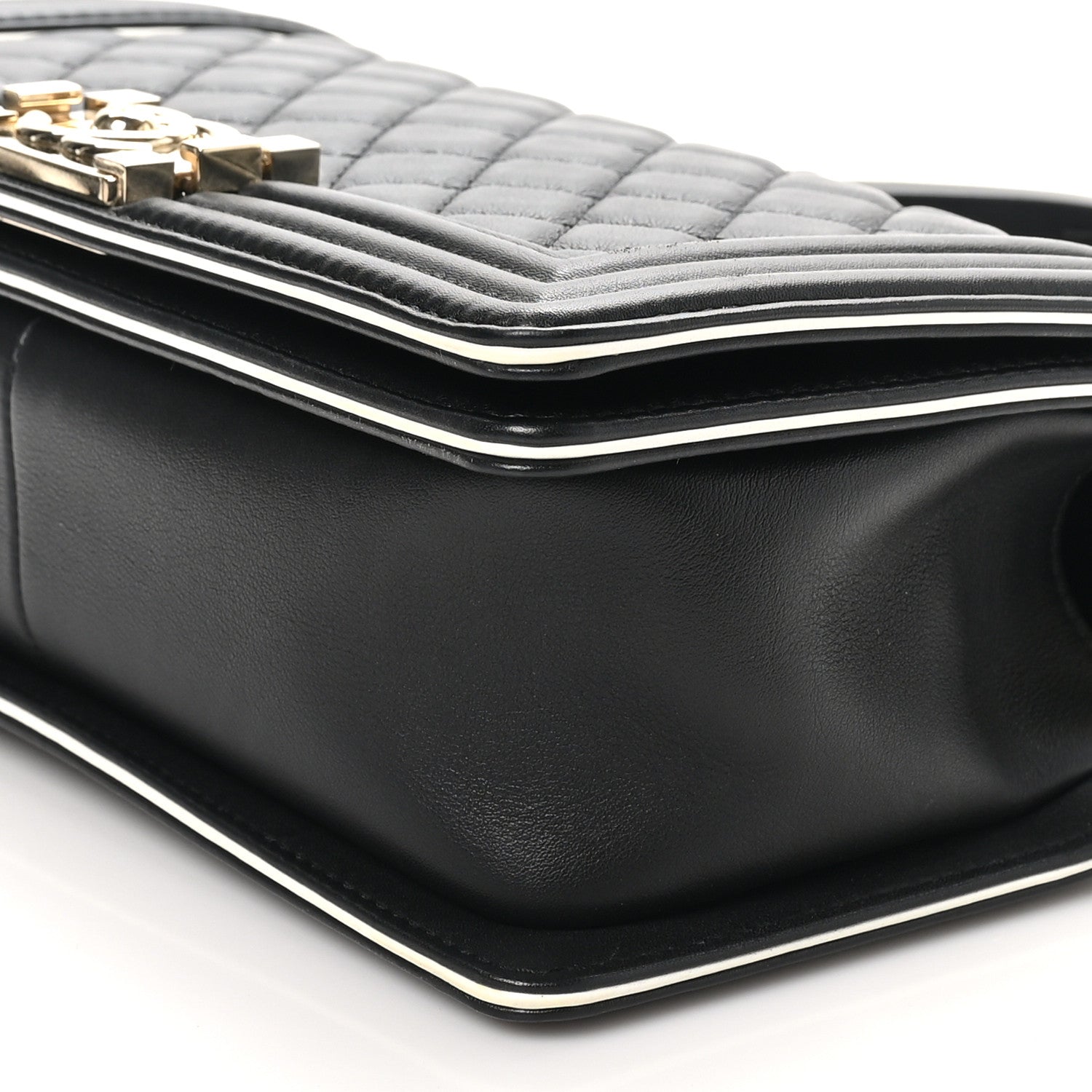 Calfskin Quilted Medium Boy Top Handle Flap Black