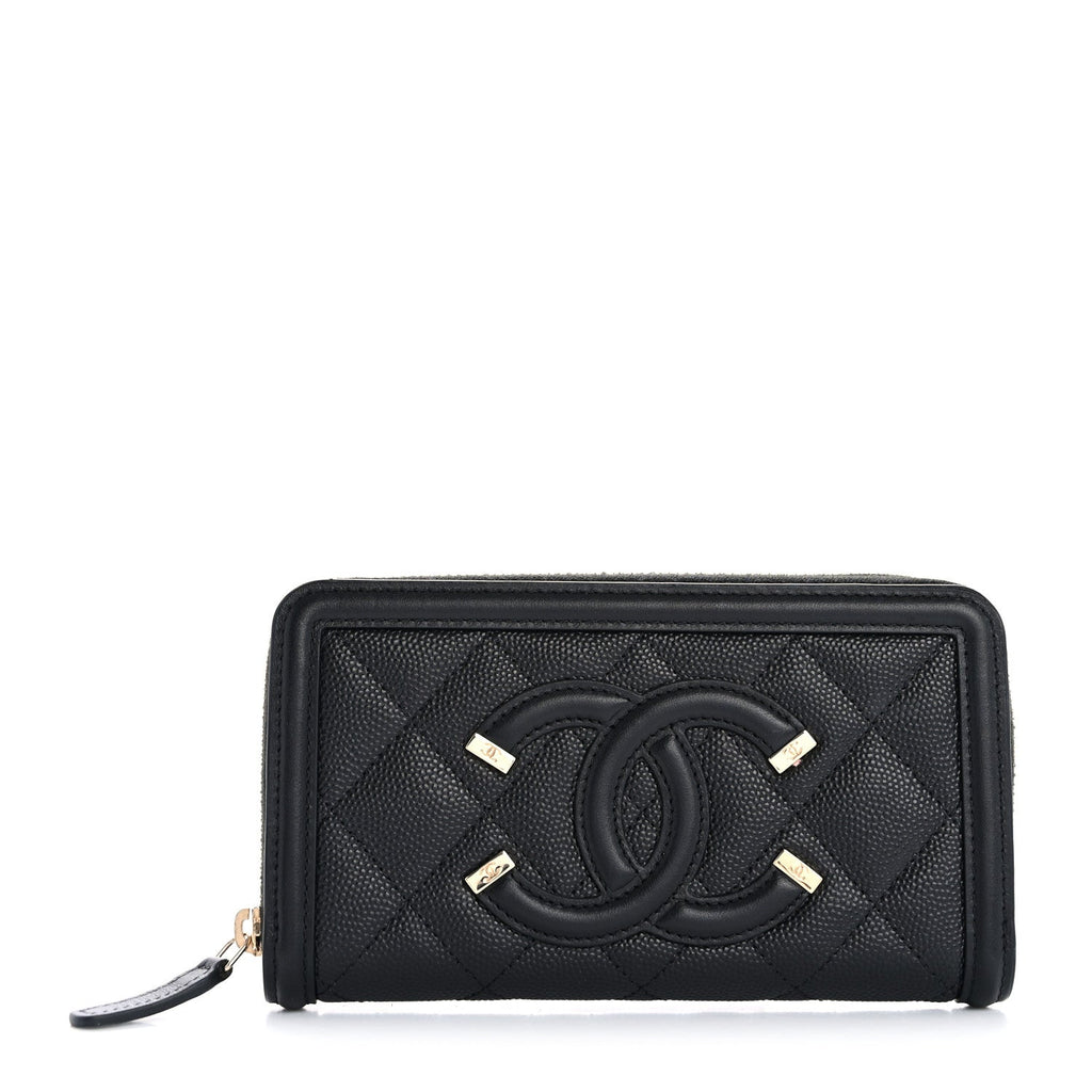 Caviar Quilted Medium Filigree Zip Around Wallet Black