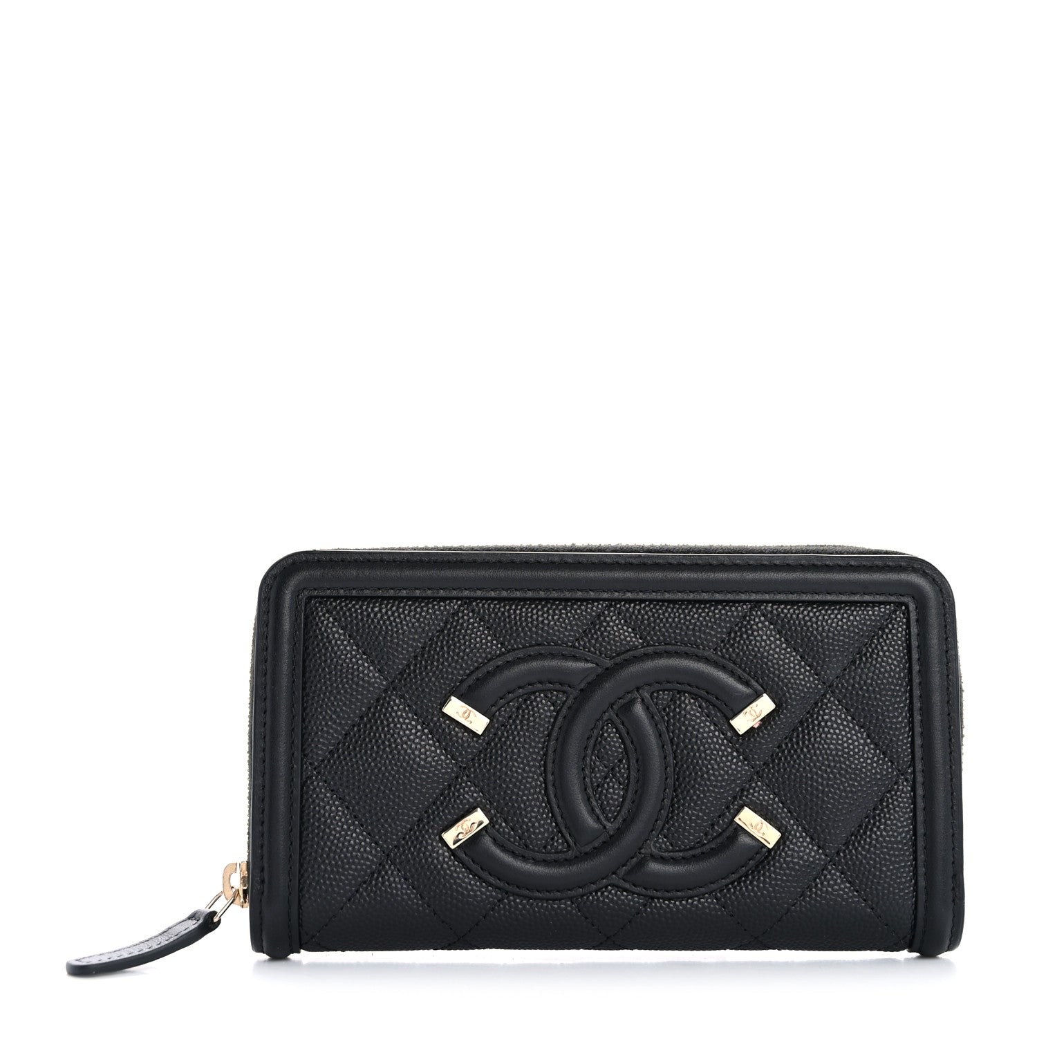 Caviar Quilted Medium Filigree Zip Around Wallet Black