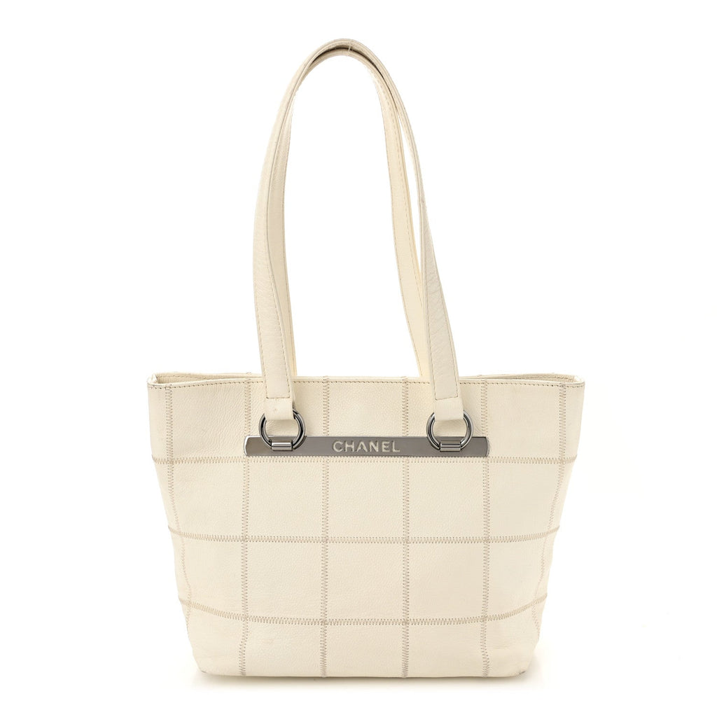 Caviar Square Stitched Tote White