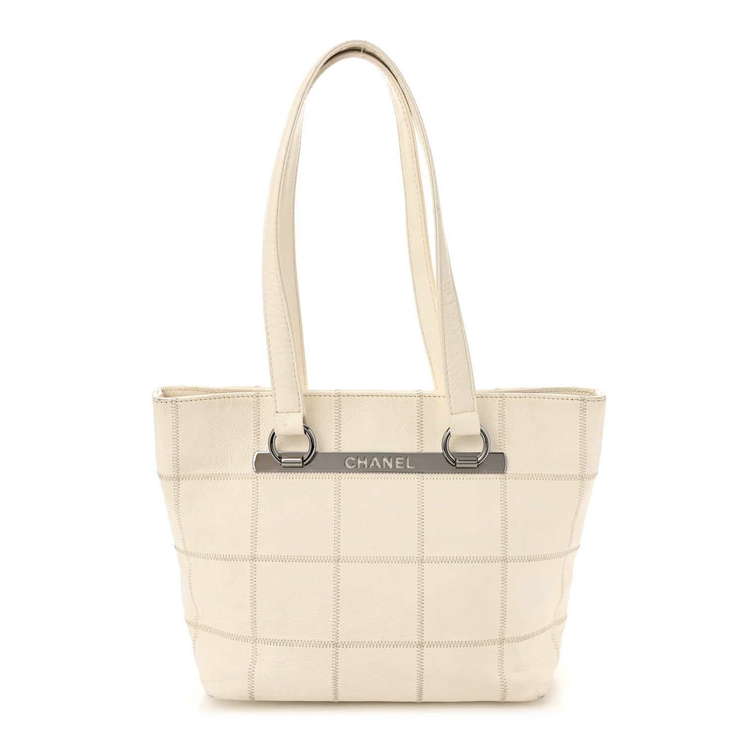 Caviar Square Stitched Tote White