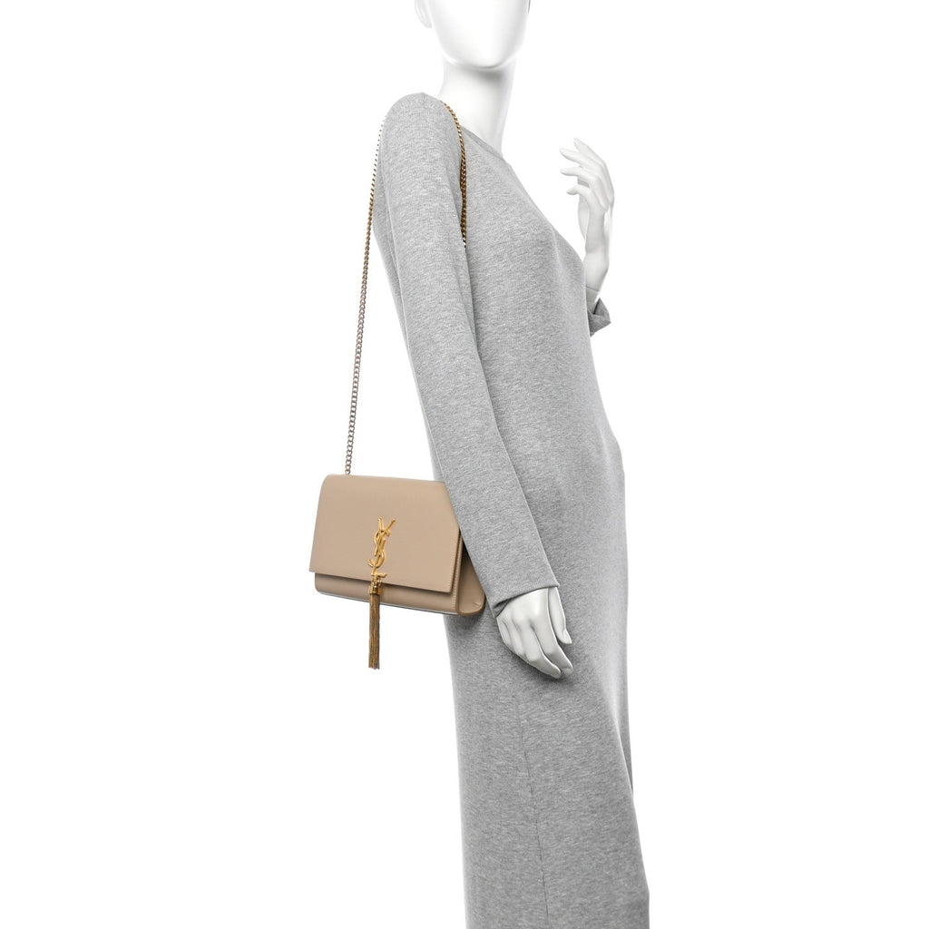 Smooth Calfskin Medium Classic Monogram Kate Tassel Satchel Nude Powder