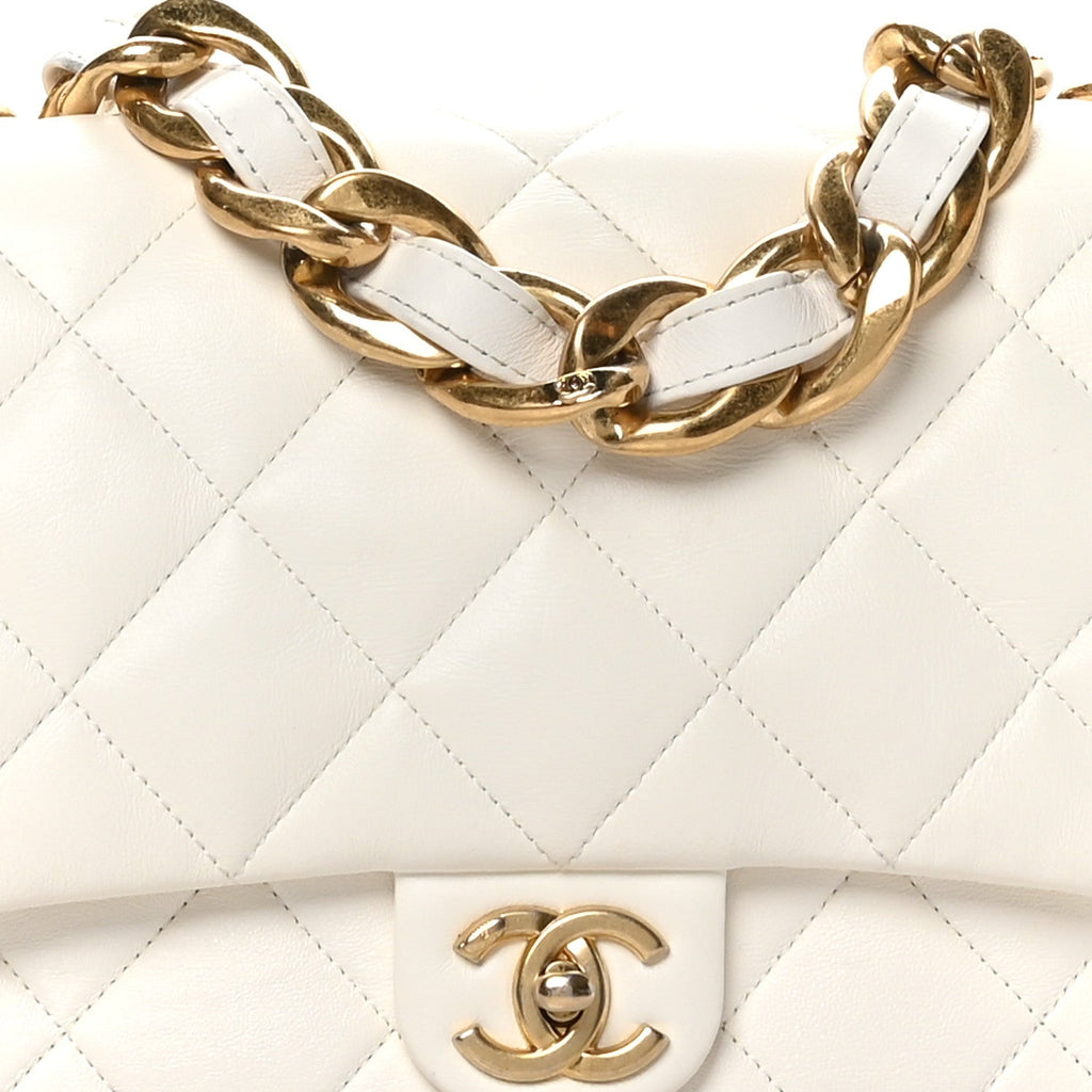 Lambskin Quilted Large CC Funky Town Flap White