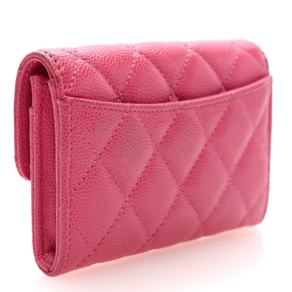 Caviar Quilted Flap  Holder Wallet Pink