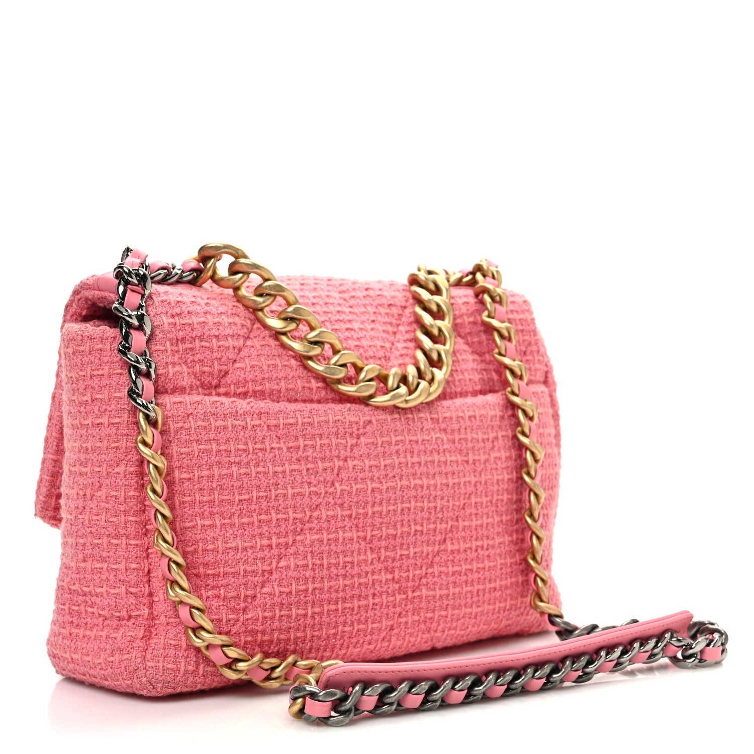 Metallic Tweed Quilted Large Chanel 19 Flap Pink